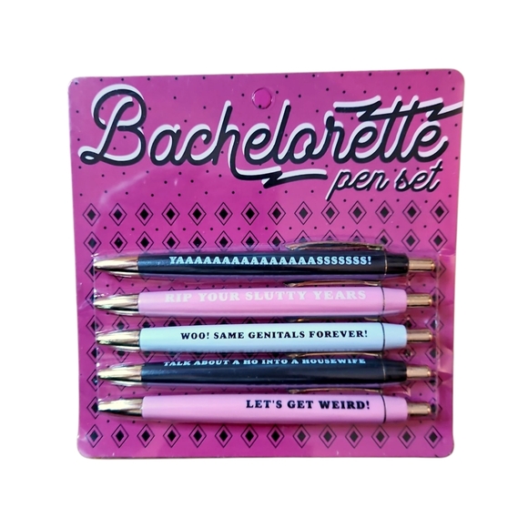 Bachelorette Pen Set - Fun Pink, White, And Purple Pens, Phrases For Adults - Picture 1 of 1